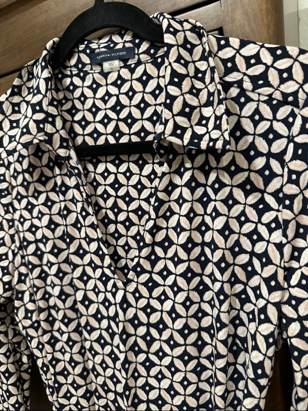 Tommy Hilfinger Geometric Print Shirt Dress in Navy and Cream